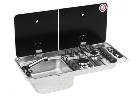 FL1402-E - Combiné réchaud 2 feux et 1 évier à gauche 716x340mm