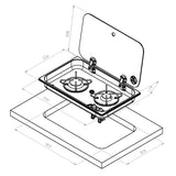 2-burner built-in stove with glass lid