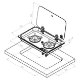 Réchaud encastré 2 feux avec couvercle verre